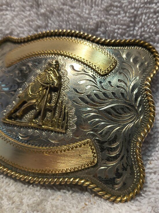 Women Pole Racing Belt Buckle ADM Gold Banners Silver Engraved Great VIntage main image 11